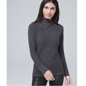 NWT White House Black Market Luxe Ribbed Sweater w/ Zip Collar-Size S-Gray